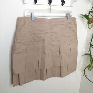 NWT Anthro Odille Pleated Tiered Beige Skirt, 12